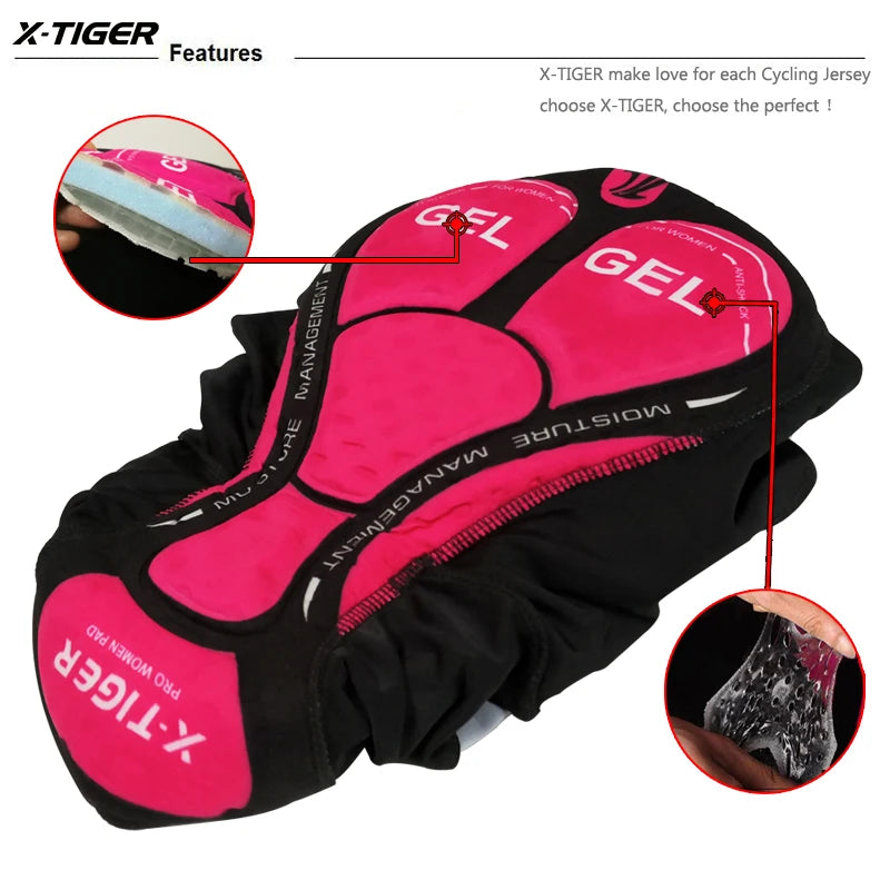 X-TIGER Women's Cycling Shorts 3D Gel Padded